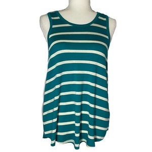 Anthropologie Akemi Kin Fiza Flowy Knit Tank Top Teal White Stripes Size Medium